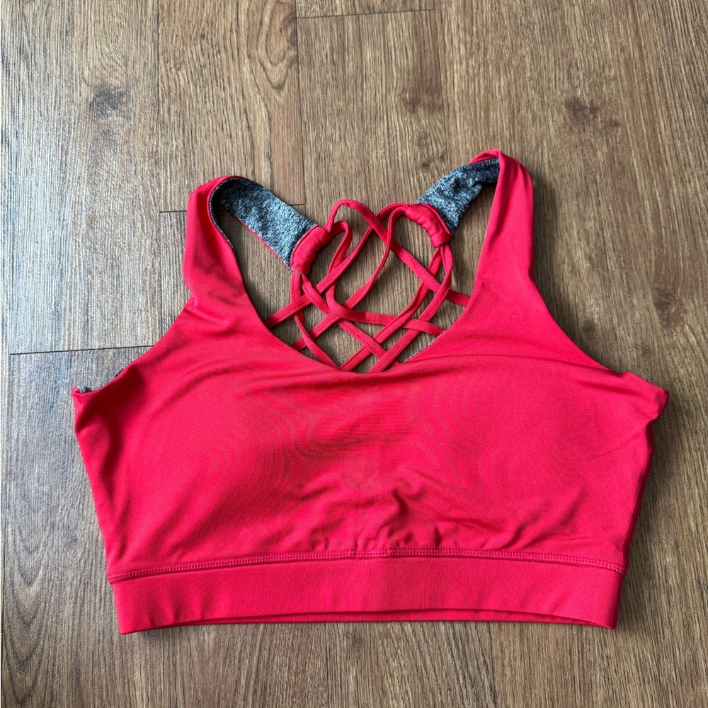 Stylish Red Sports Bra with Crisscross Back